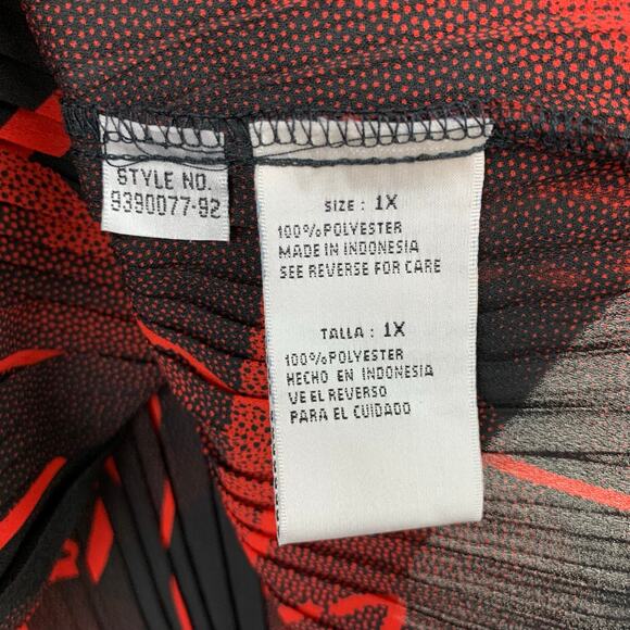 Dress-U-II by Sharon Blouse Tunic Micro Pleats Black Red Long Sleeve Women's 1X - Picture 7 of 7
